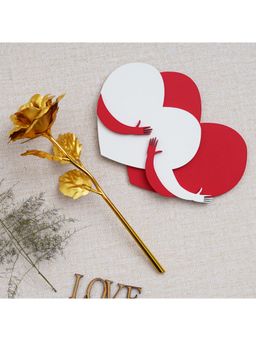 eCraftIndia - Valentine Combo of Golden Rose Gift Set, Red and White Heart Hugging Each Other Gift Set