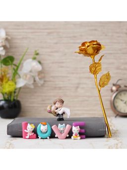 eCraftIndia - Combo of Golden Rose, Bride Kissing Groom & "Love" Animated Characters Showpiece Set