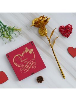 eCraftIndia - Combo of Golden Rose, "20 Reasons Why I Love You" Little Red Hearts Wooden Gift Box