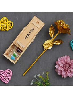 eCraftIndia - Golden Rose and "For You" Wooden Box with 7 Messages Bottles Set - Valentine's Day Gifts