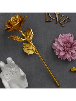 eCraftIndia - Golden Rose Flower Showpiece - Rose Day, Valentine's Day Gift