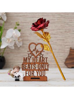 eCraftIndia - Combo of Red Rose, "My Heart Beats Only for You" & Bride Kissing Groom Showpiece Set