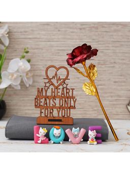 eCraftIndia - Combo Golden Red Rose, "My Heart Beats Only for You" & "Love" Characters Showpiece