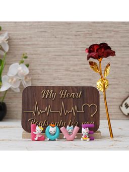 eCraftIndia - Golden Red Rose, "My Heart Beats Only For You" and "Love" Showpieces - 's Day Gifts