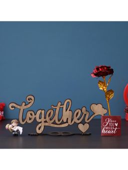 eCraftIndia - Combo of Golden Red Rose, Together & Bride Kissing Groom Decorative Showpiece Gift Set