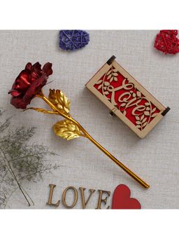 eCraftIndia - Valentine Combo of Golden Red Rose Gift Set, "Love" Wooden Gift Box