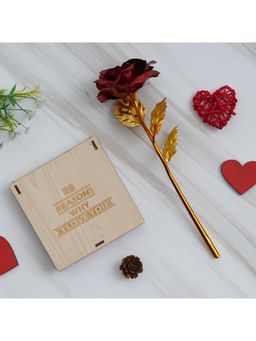 eCraftIndia - Golden Red Rose, "20 Reasons Why I Love You" Printed on Little Hearts Wooden Gift Set