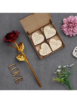 eCraftIndia - Golden Red Rose and "20 Reasons Why I Need You" Printed on Little Hearts Wooden Box