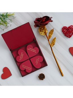 eCraftIndia - Golden Red Rose, "20 Reasons Why I Love You" Printed Little Red Hearts Wooden Gift Box