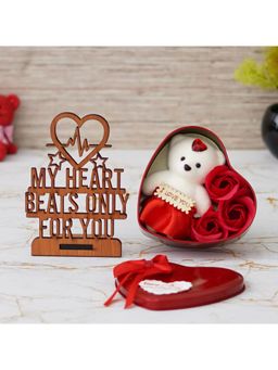eCraftIndia - "My Heart Beats Only For You" Wooden Showpiece, and Heart Shaped Gift Box
