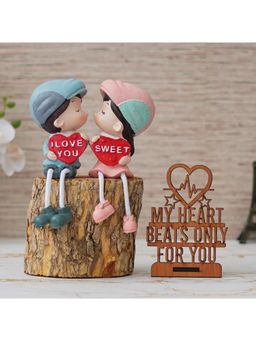 eCraftIndia - Combo "My Heart Beats Only for You" Showpiece, Colourful Girl & Boy Kissing Figurine