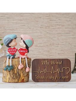 eCraftIndia - Combo of "My Heart Beats Only for You" Showpiece, Girl & Boy Kissing Figurine