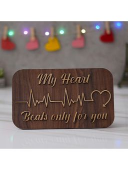 eCraftIndia - Brown "My Heart Beats Only For You" Wooden Valentine's Day Showpiece with Stand