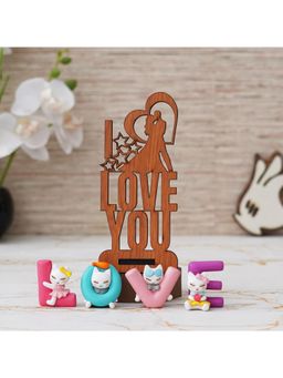 eCraftIndia - Combo of "Love You" Wooden Showpiece With Stand, "Love" Animated Characters Showpiece