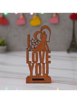 eCraftIndia - Brown Wooden Romantic Kissing Couple with I Love You Valentine's Day Showpiece