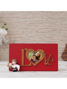 eCraftIndia - Combo of "Love" Wooden Photo Frame With Red Stand, Bride Kissing Groom Showpiece