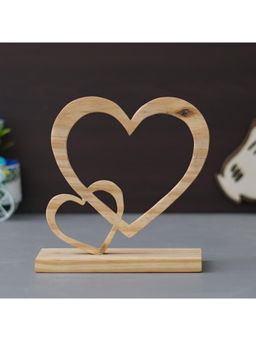 eCraftIndia - Brown 2 Hearts Wooden Cutout Showpiece with Stand - Valentine's Day Gift