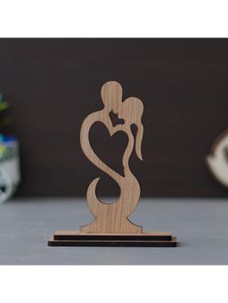 eCraftIndia - Brown Heart Kissing Couple Wooden Cutout Showpiece - Valentine's Day Gift
