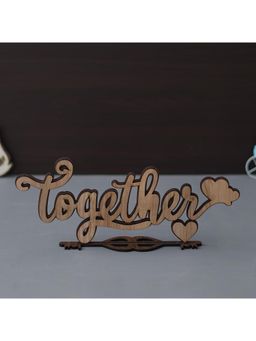 eCraftIndia - Brown Heart "Together" Wooden Cutout With Stand Valentine's Day Showpiece