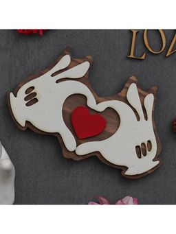 eCraftIndia - Wooden Handcrafted Hands Showcasing Red Heart Wall Art - Valentine's Day Showpiece Gift