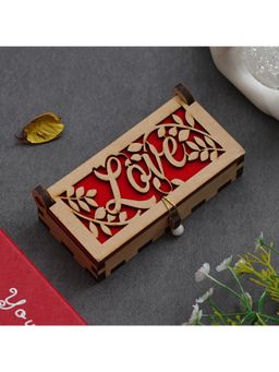 eCraftIndia - Brown & Red "Love" Wooden Gift Box - Valentine's Day Gift
