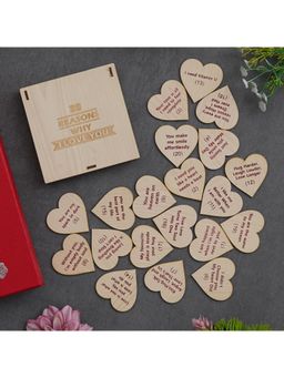 eCraftIndia - Brown Wooden "20 Reasons Why I Love You" Printed Little Hearts Valentine's Day Gift Box