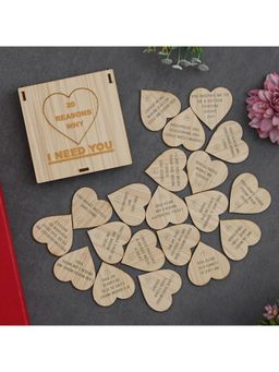 eCraftIndia - Brown Wooden "20 Reasons Why I Need You" Printed Little Hearts Valentine's Day Gift Box