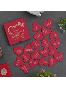 eCraftIndia - Red Wooden "20 Reasons Why I Love You" Printed On Little Hearts Valentine Gift Box
