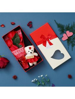 eCraftIndia - Red Roses Bouquet Teddy Bear Gift Box Valentine Day Gift