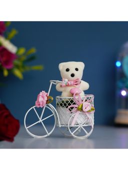 eCraftIndia - White Cycle with Teddy Bear and Rose Valentine Day Gift