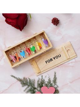 eCraftIndia - Brown Wooden Box "For You" with 7 Personal Messages Bottles Set Valentine's Day Gift