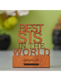 eCraftIndia - Brown Wooden "Best Sister In The World, Love you Sis" Decorative Showpiece Gift