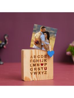 eCraftIndia - Light Brown &Blue Heart "Alphabet with I Love You" Personalized Wooden Photo Frame Gift