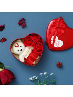 eCraftIndia - Heart Shaped Gift Box with Red Roses and Teddy Bear - Valentine's Day Gifts