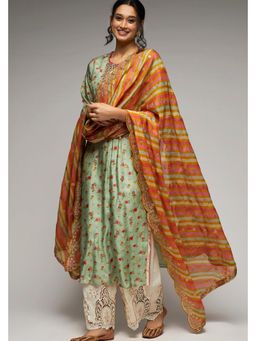 Gopi Vaid - Green Rashida Floral Print and Embroidered Kurta