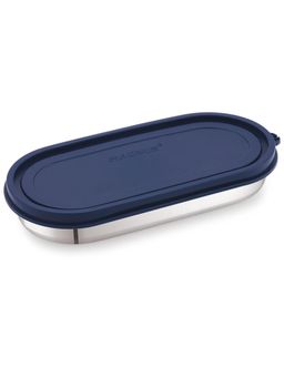 MAGNUS - Stainless Steel Airtight and Leakproof Lid Easy Lock Oval Prim Lunch Box - Blue, 450ml