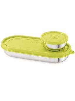 MAGNUS - Stainless Steel Airtight and Leakproof Lid Prime Pack of 2 Lunch Box - Green, 100ml, 450ml