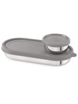 MAGNUS - Stainless Steel Airtight and Leakproof Lid Prime Pack of 2 Lunch Box - Grey, 100ml, 450ml