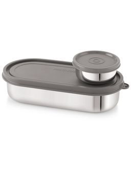 MAGNUS - Stainless Steel Airtight and Leakproof Lid Prime Pack of 2 Lunch Box - Grey 100ml, 780ml