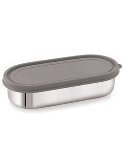 MAGNUS - Stainless Steel Airtight and Leakproof Lid Easy Lock Oval Prim Lunch Box - Grey, 780ml