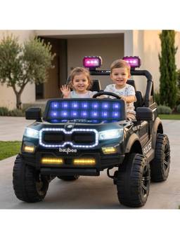 BAYBEE - Bumzy Black TurboX Battery Operated Ride-On Jeep with Parental Control & RGB Lights