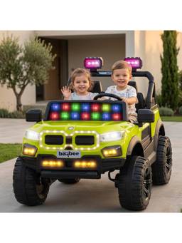 BAYBEE - Fluorescent Green RogueX Battery Operated Ride-On Jeep with Parental Control
