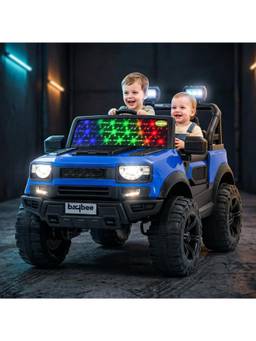 BAYBEE - Blue Rover 4x4 Battery Operated Ride-On Jeep with RGB Windshield Light & Music