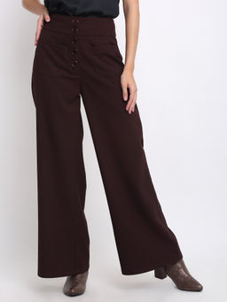 SHAYE - Wine High-Rise Solid Wide Leg Casual Trouser for Women