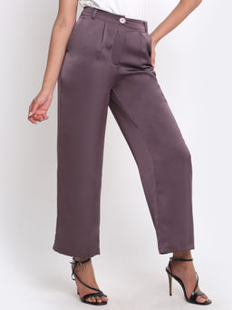 SHAYE - Mauve High-Rise Solid Straight Casual Trouser for Women