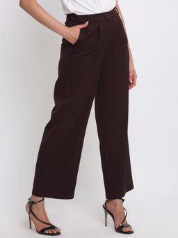 SHAYE - Wine High-Rise Solid Straight Casual Trouser for Women