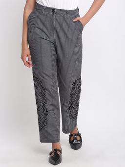 SHAYE - Black High-Rise Printed Straight Casual Trouser for Women