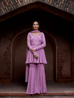Tarini Vij - Mauve Sharara with Kurti & Dupatta (Set of 3)