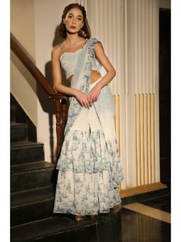 Tarini Vij - Powder Blue Pre Draped Saree with Stitched Blouse