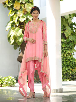 Tarini Vij - Pink Dhoti Pant & Kurti with Cape (Set of 3)